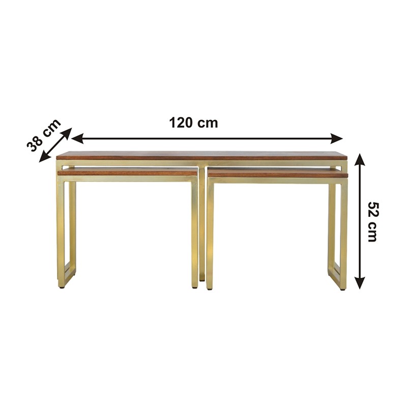 Solid Wood & Iron Gold Base Table Set of 3  - Artisan Furniture 