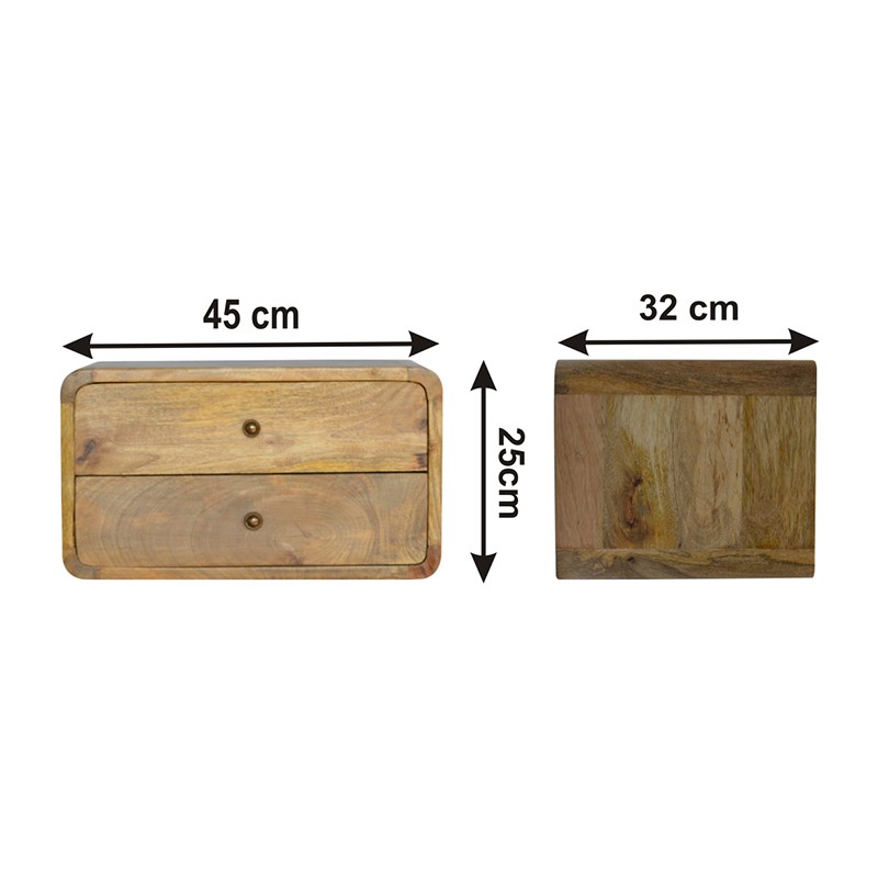 2 Drawer Curved Wall Mounted Oak-ish Bedside  - Artisan Furniture 