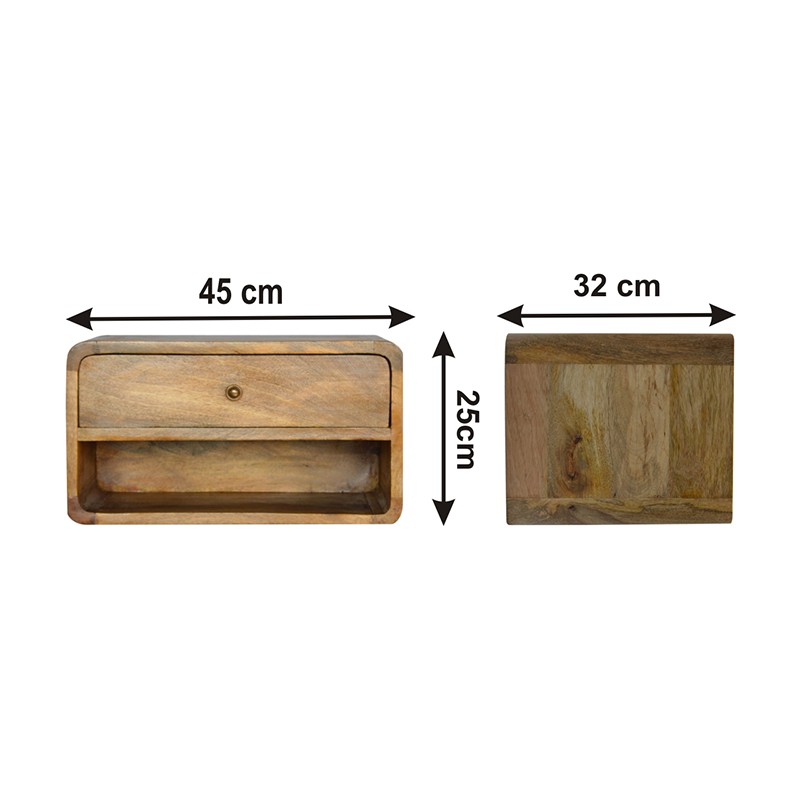 Curved Oak-ish Wall Mounted Bedside with Open Slot  - Artisan Furniture 