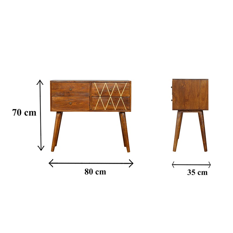 Geometric Brass Inlay 4 Drawer Console Table  - Artisan Furniture 