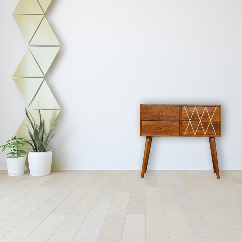 Geometric Brass Inlay 4 Drawer Console Table Artisan Furniture