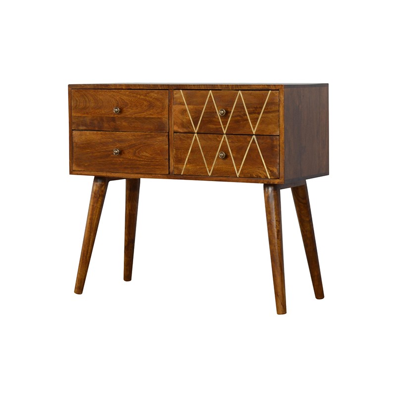 Geometric Brass Inlay 4 Drawer Console Table  - Artisan Furniture 