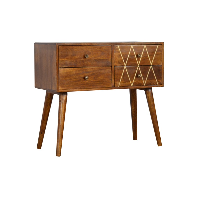 Geometric Brass Inlay 4 Drawer Console Table  - Artisan Furniture 