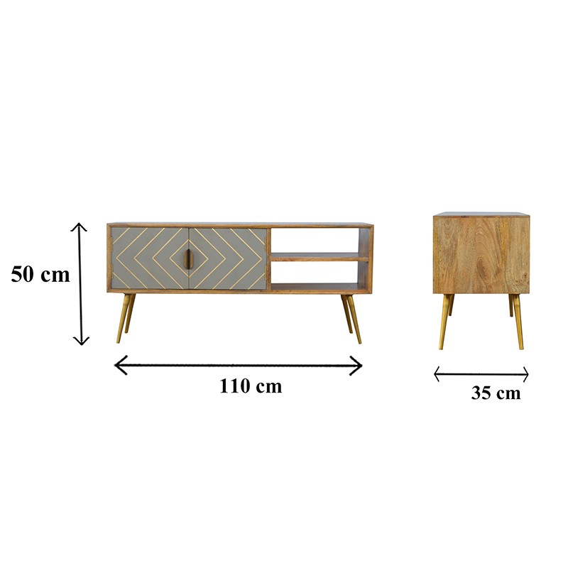 Sleek Cement Brass Inlay Media Unit  - Artisan Furniture 