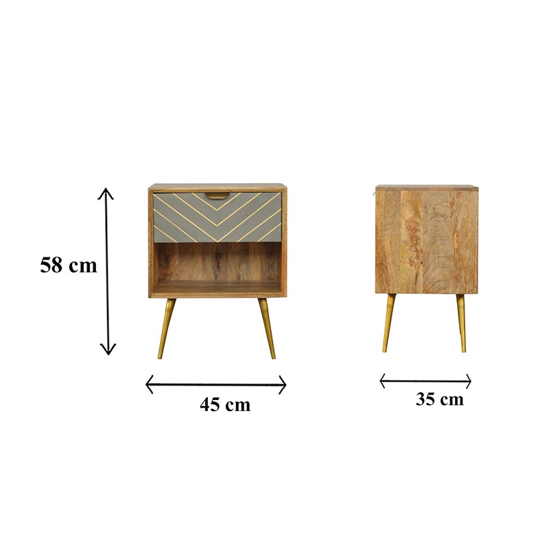 Sleek Cement Brass Inlay Bedside with Open Slot  - Artisan Furniture 