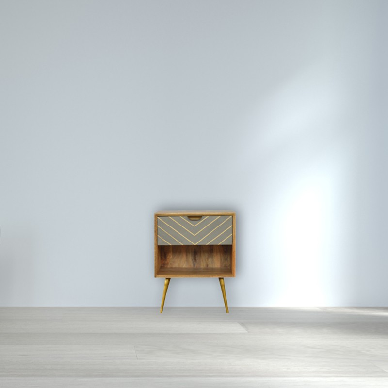 Sleek Cement Brass Inlay Bedside with Open Slot Artisan Furniture