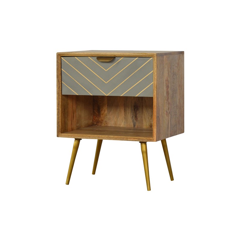 Sleek Cement Brass Inlay Bedside with Open Slot  - Artisan Furniture 