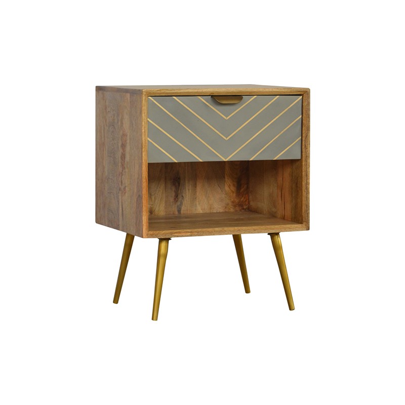 Sleek Cement Brass Inlay Bedside with Open Slot  - Artisan Furniture 