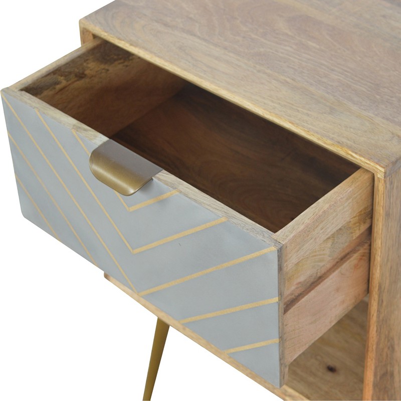 Sleek Cement Brass Inlay Bedside with Open Slot  - Artisan Furniture 