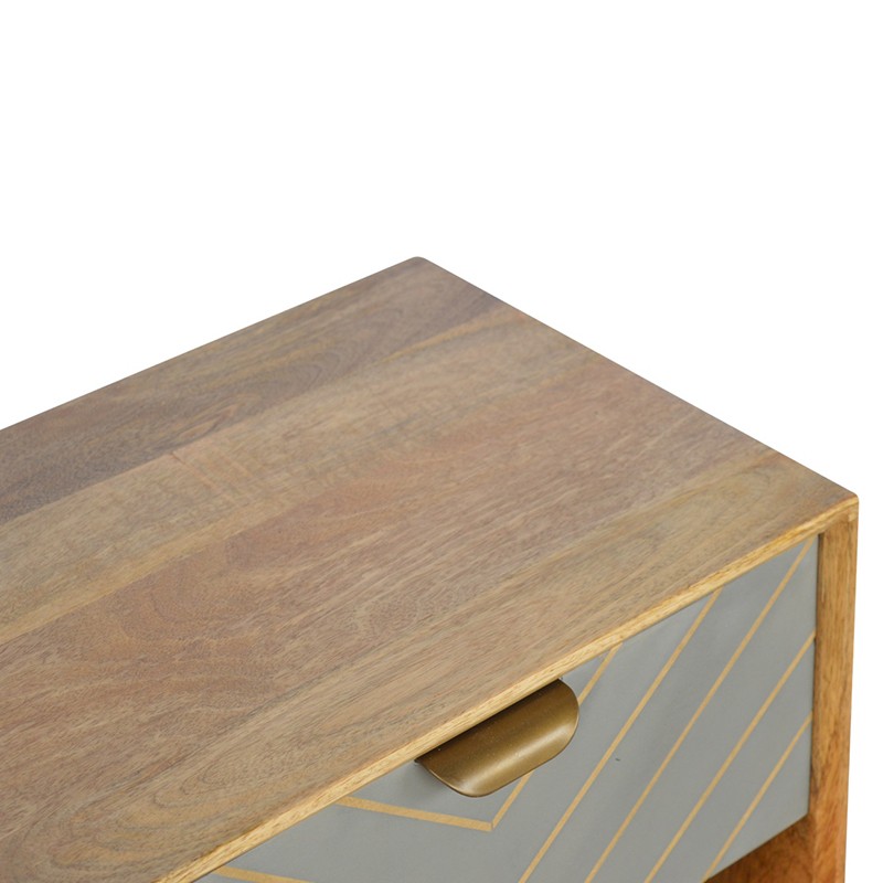 Sleek Cement Brass Inlay Bedside with Open Slot  - Artisan Furniture 