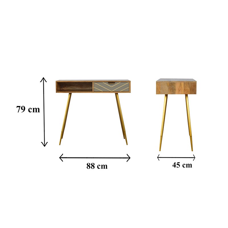 Sleek Cement Brass Inlay Writing Desk  - Artisan Furniture 