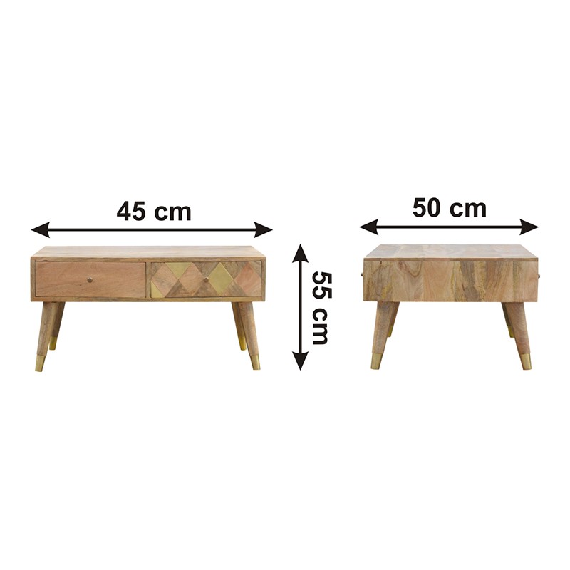 Oak-ish Brass Inlay Coffee Table  - Artisan Furniture 