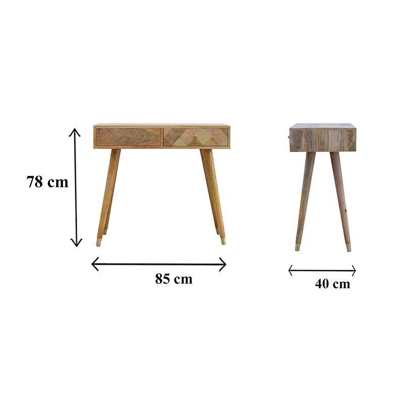 Oak-ish Gold Brass Inlay Console Table  - Artisan Furniture 
