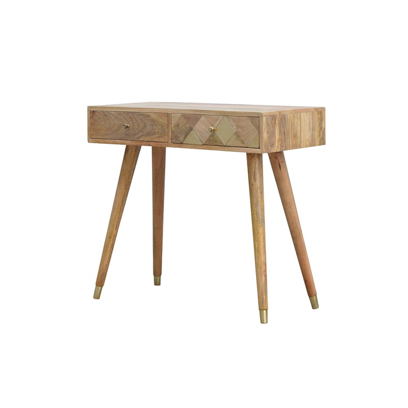 Oak-ish Gold Brass Inlay Console Table  - Artisan Furniture 