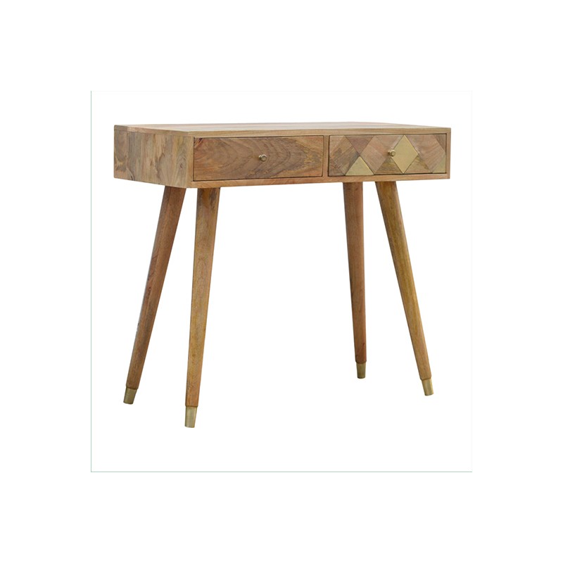 Oak-ish Gold Brass Inlay Console Table  - Artisan Furniture 