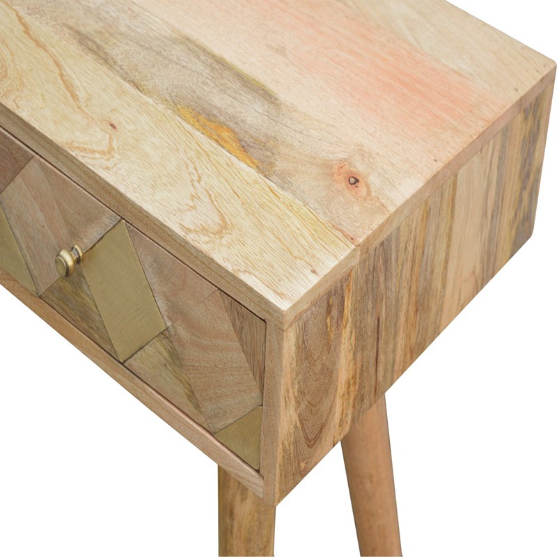 Oak-ish Gold Brass Inlay Console Table  - Artisan Furniture 