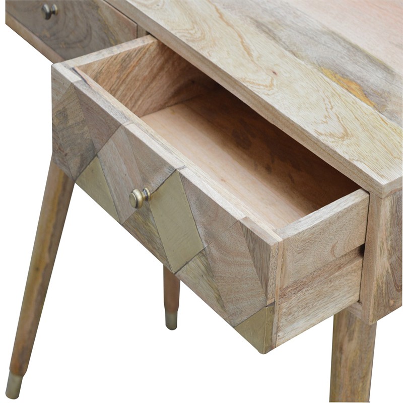 Oak-ish Gold Brass Inlay Console Table  - Artisan Furniture 