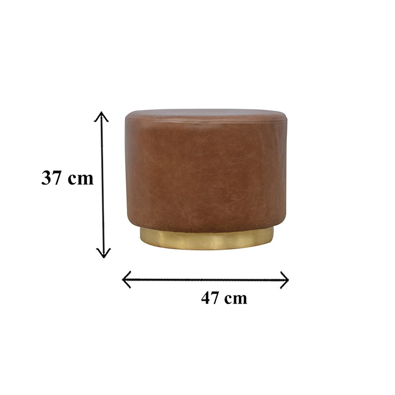 Brown Leather Footstool with Gold Base  - Artisan Furniture 