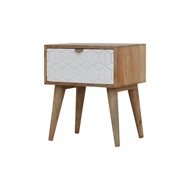Sleek White Carved Bedside  - Artisan Furniture 