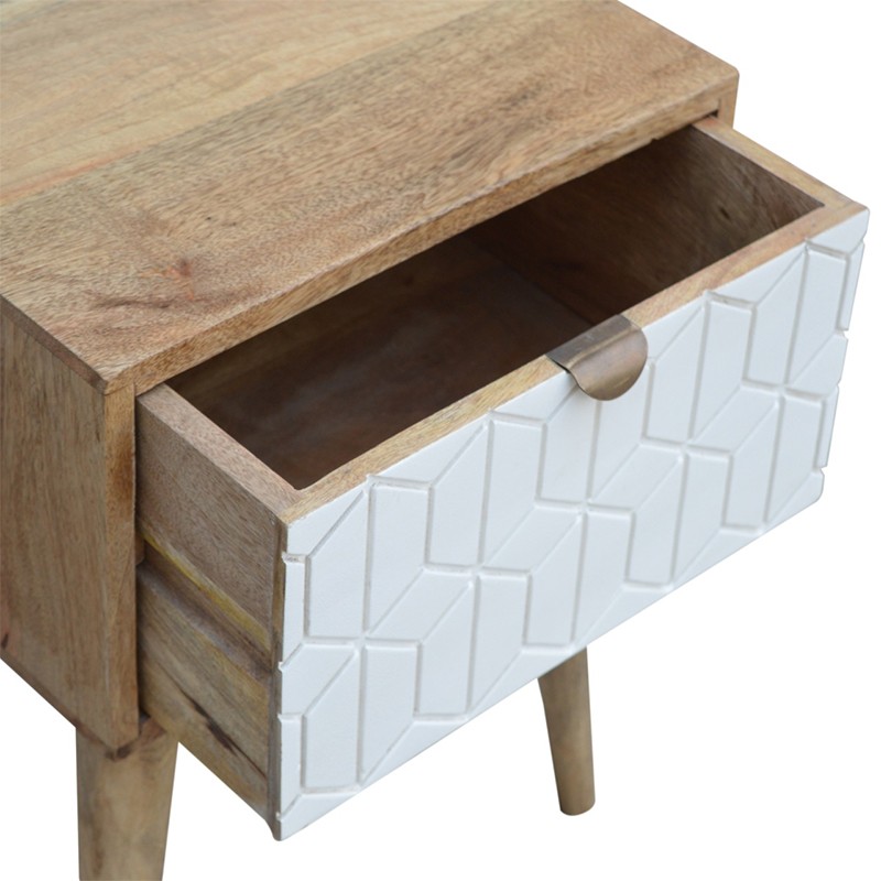 Sleek White Carved Bedside  - Artisan Furniture 