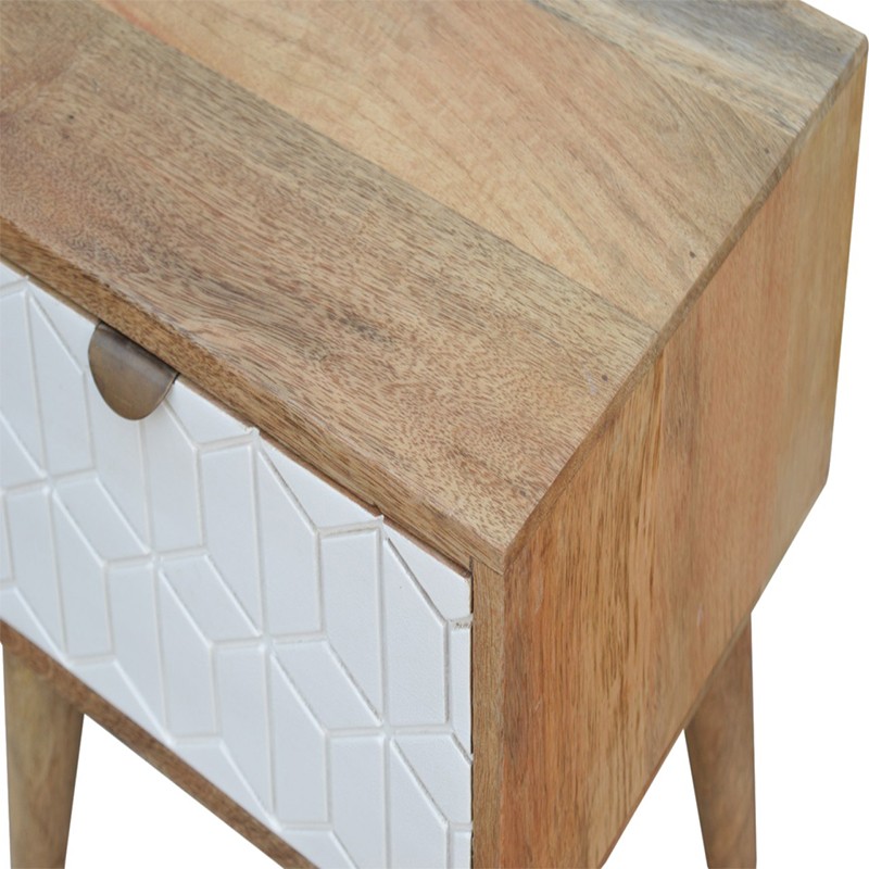 Sleek White Carved Bedside  - Artisan Furniture 