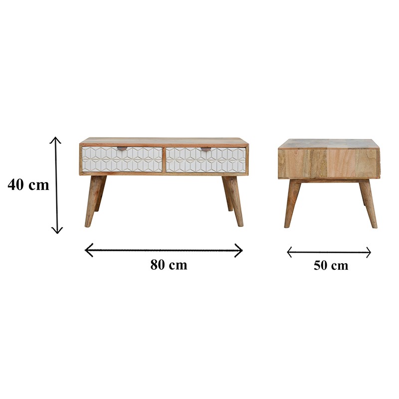 Sleek White Carved Coffee Table  - Artisan Furniture 