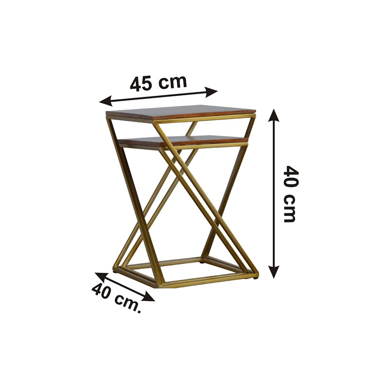 Chestnut Nesting Tables with Gold Base  - Artisan Furniture 