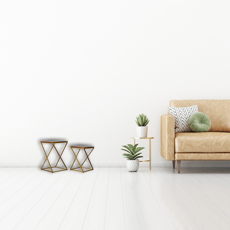 Chestnut Nesting Tables with Gold Base Artisan Furniture