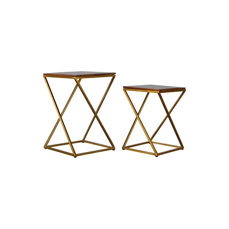 Chestnut Nesting Tables with Gold Base  - Artisan Furniture 