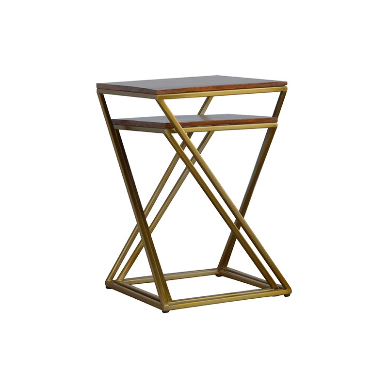 Chestnut Nesting Tables with Gold Base  - Artisan Furniture 