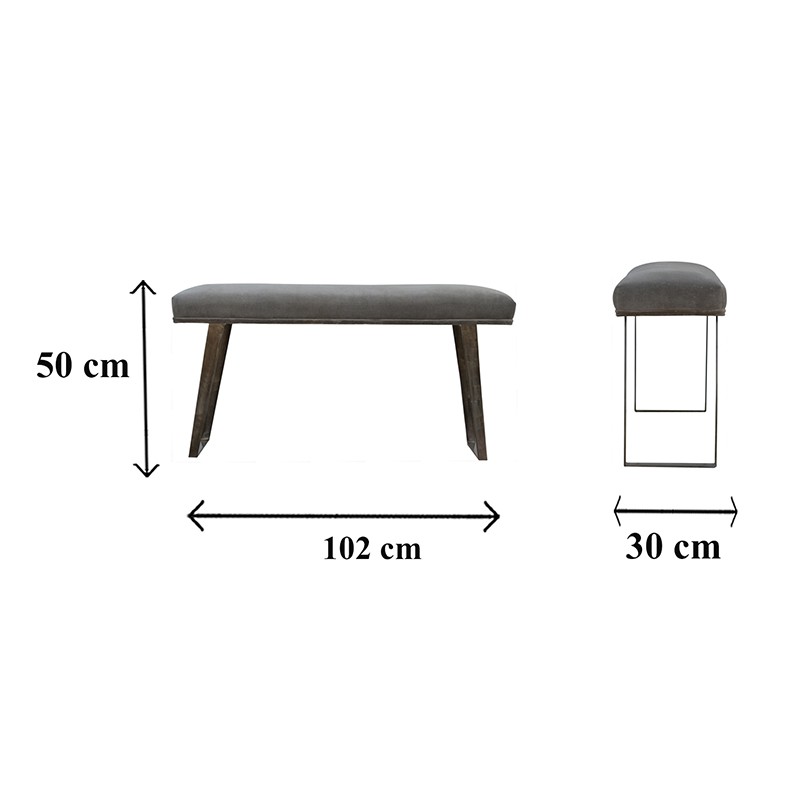 Grey Velvet Industrial Style Bench  - Artisan Furniture 