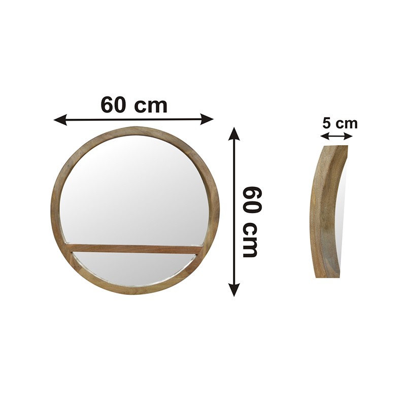 Wooden Round Mirror with 1 Shelf  - Artisan Furniture 