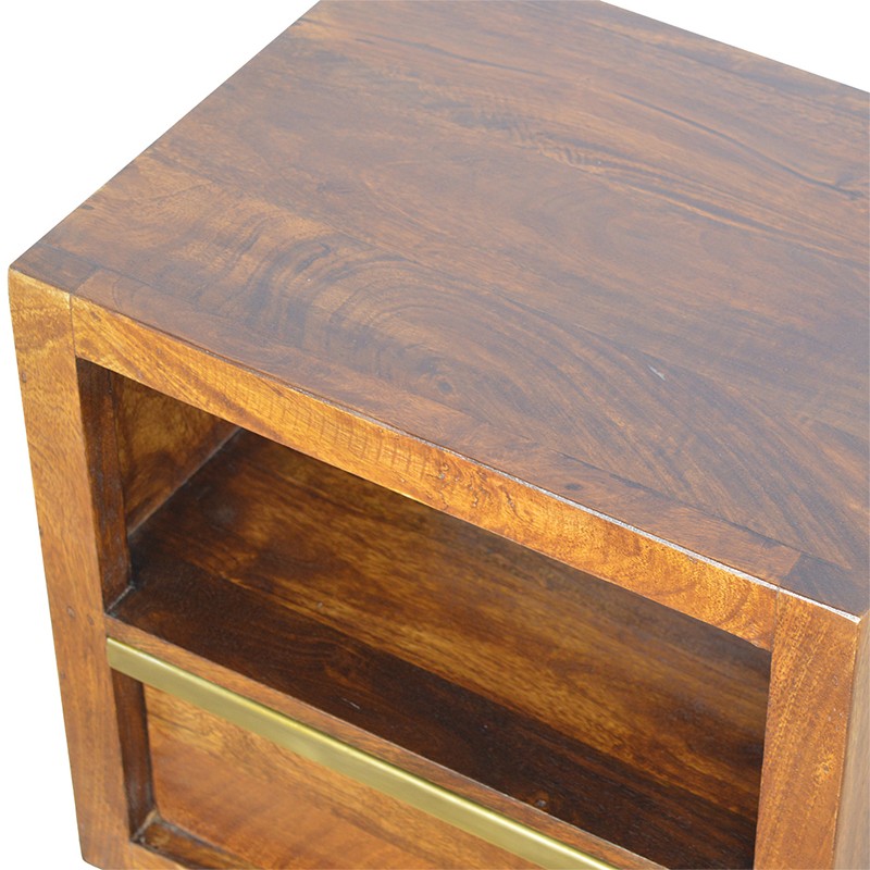 Chestnut Bedside with Gold Bar  - Artisan Furniture 