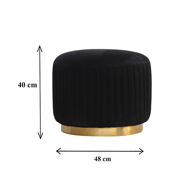 Black Cotton Velvet Pleated Footstool with Gold Base  - Artisan Furniture 