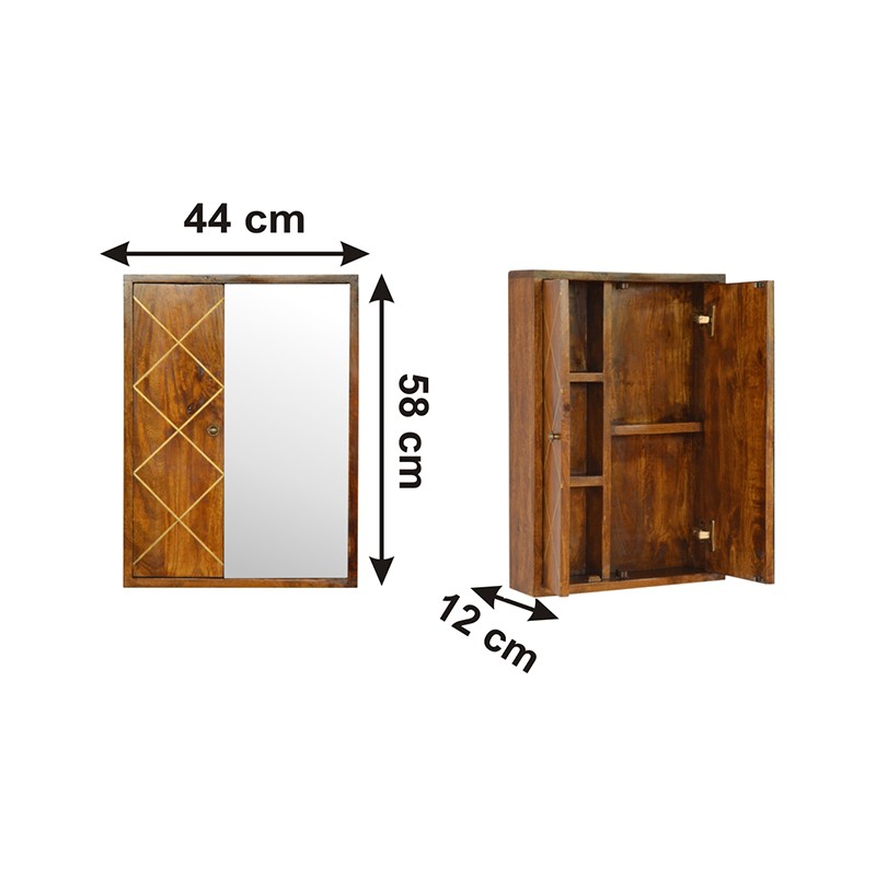 Sliding Brass Inlay Wall Mirror Cabinet  - Artisan Furniture 