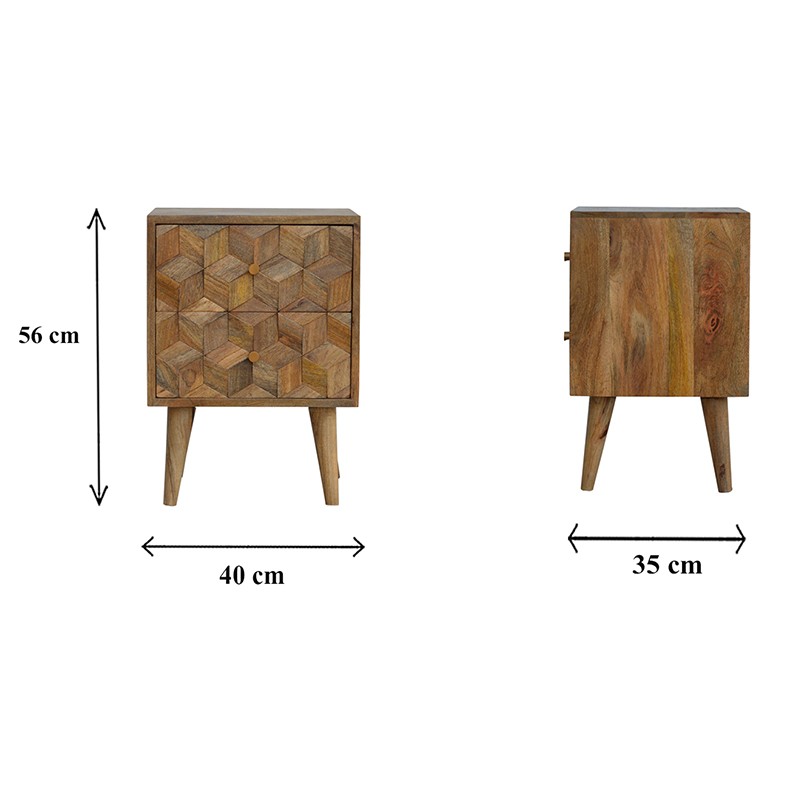 Cube Carved Bedside with 2 Drawers  - Artisan Furniture 