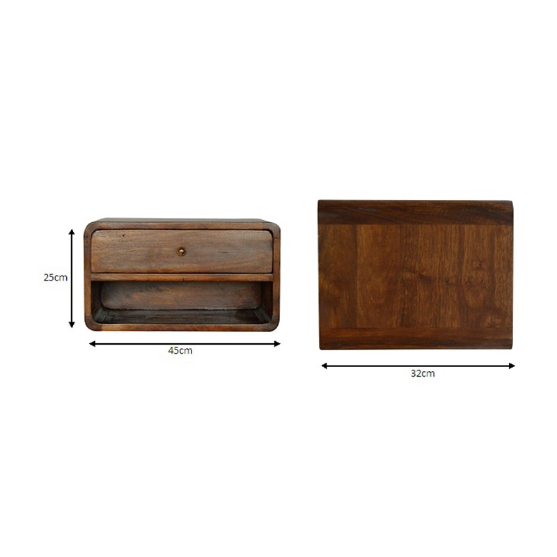 Curved Chestnut Wall Mounted Bedside with Open Slot  - Artisan Furniture 