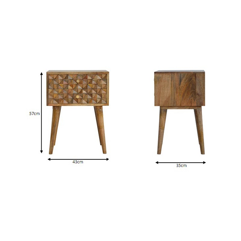 Diamond Carved Bedside with 2 Drawers  - Artisan Furniture 