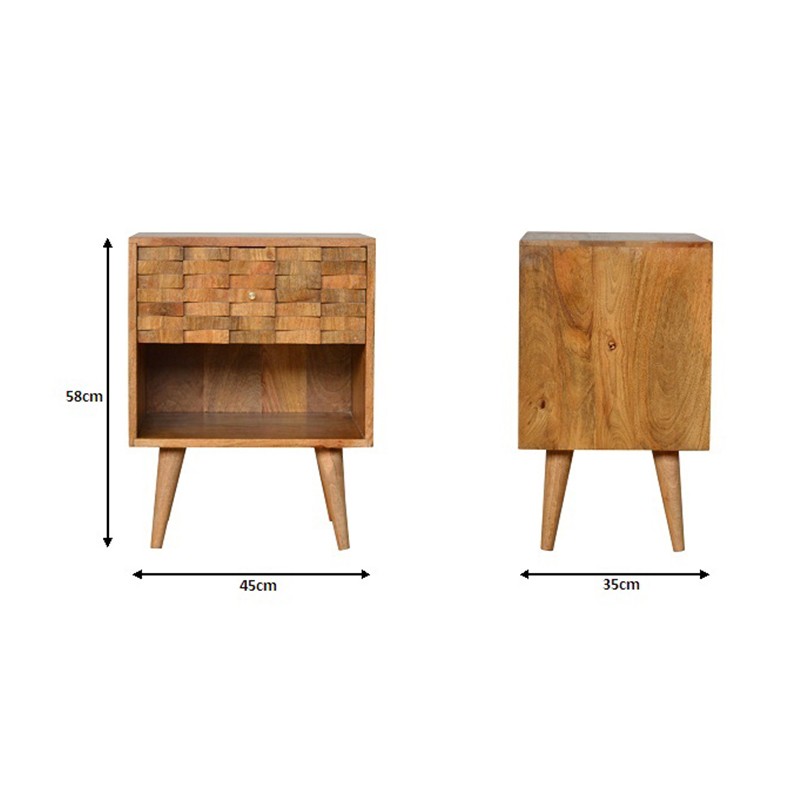 Tile Carved Bedside with Open Slot  - Artisan Furniture 