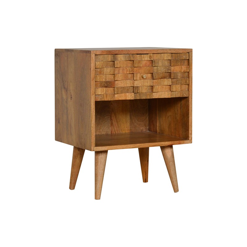 Tile Carved Bedside with Open Slot  - Artisan Furniture 