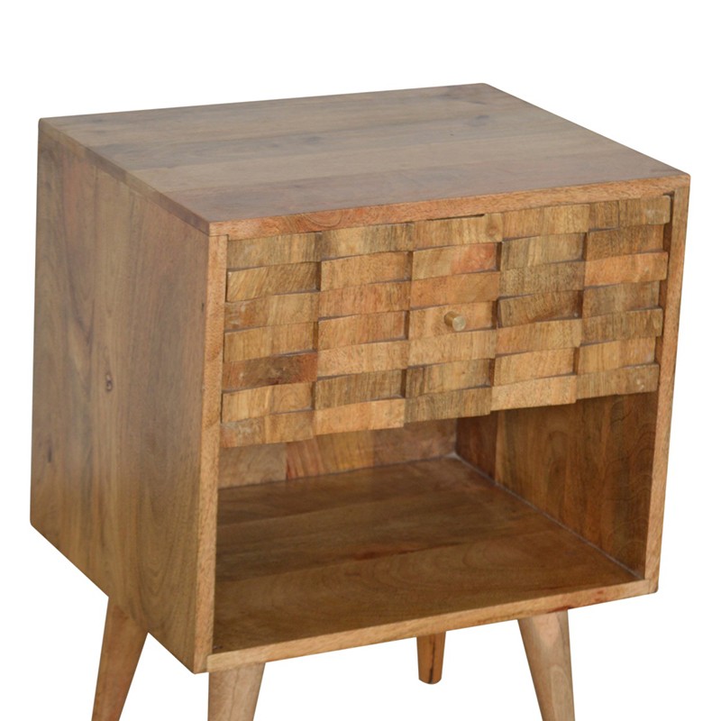 Tile Carved Bedside with Open Slot  - Artisan Furniture 
