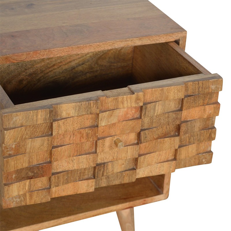 Tile Carved Bedside with Open Slot  - Artisan Furniture 