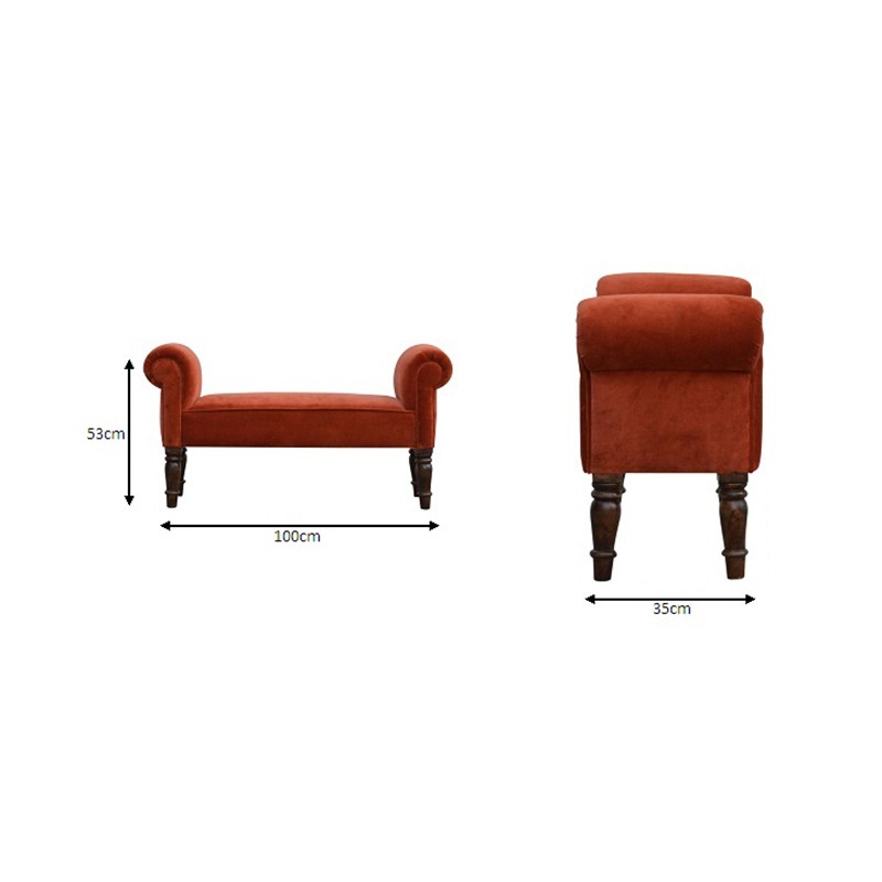 Brick Red Velvet Bench  - Artisan Furniture 