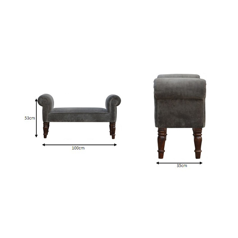 Grey Velvet Bench  - Artisan Furniture 