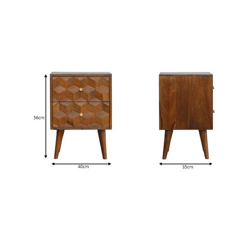 Chestnut Cube Carved Bedside  - Artisan Furniture 