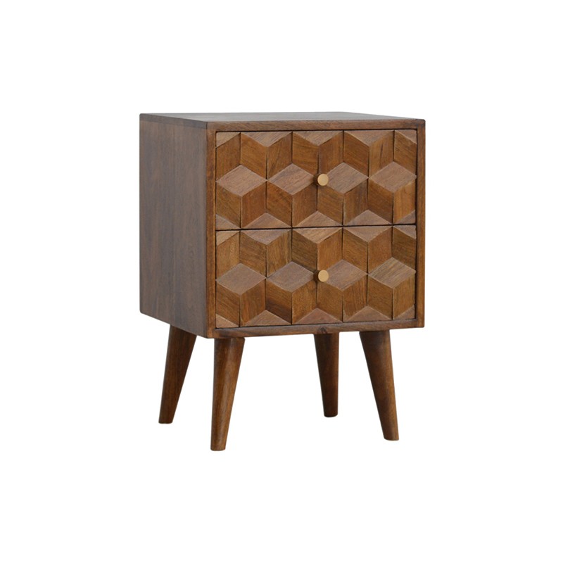 Chestnut Cube Carved Bedside  - Artisan Furniture 