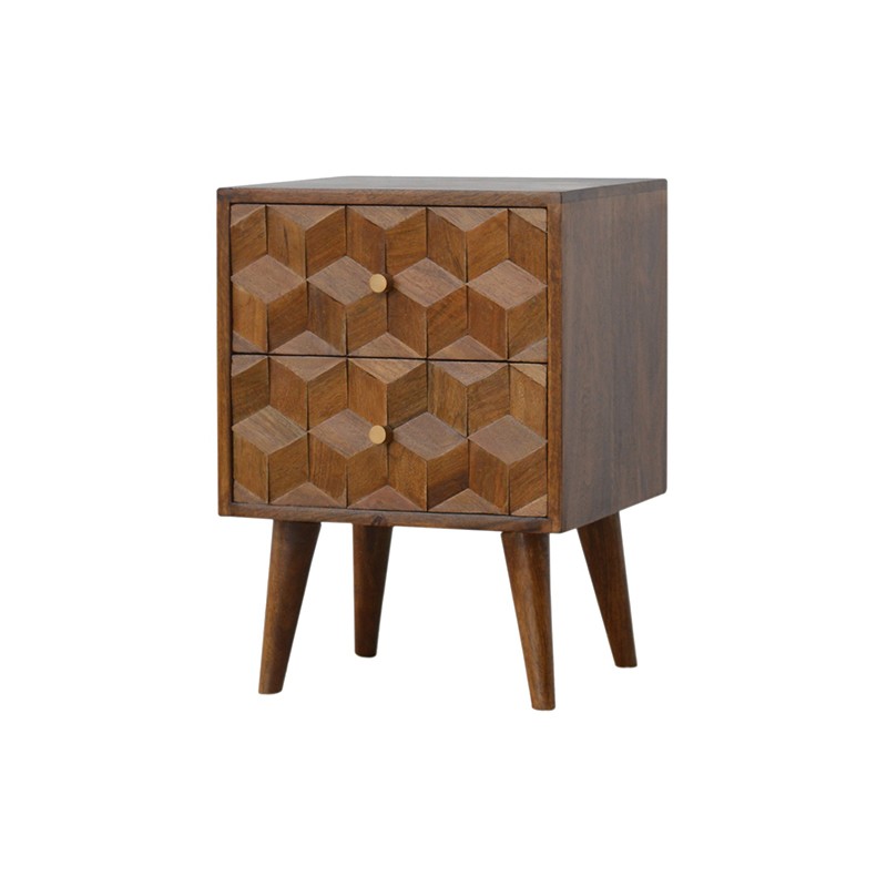 Chestnut Cube Carved Bedside  - Artisan Furniture 