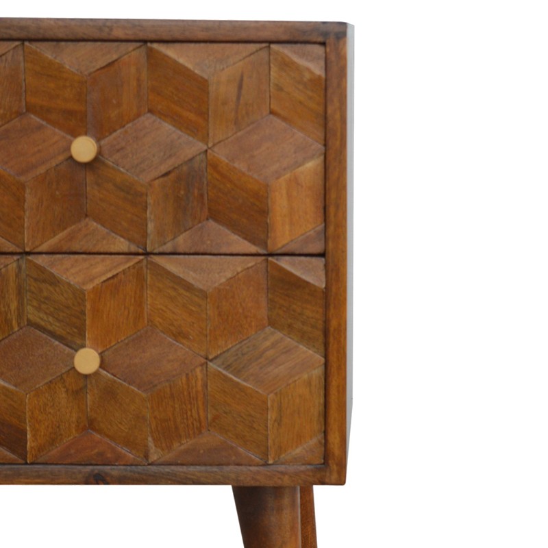 Chestnut Cube Carved Bedside  - Artisan Furniture 