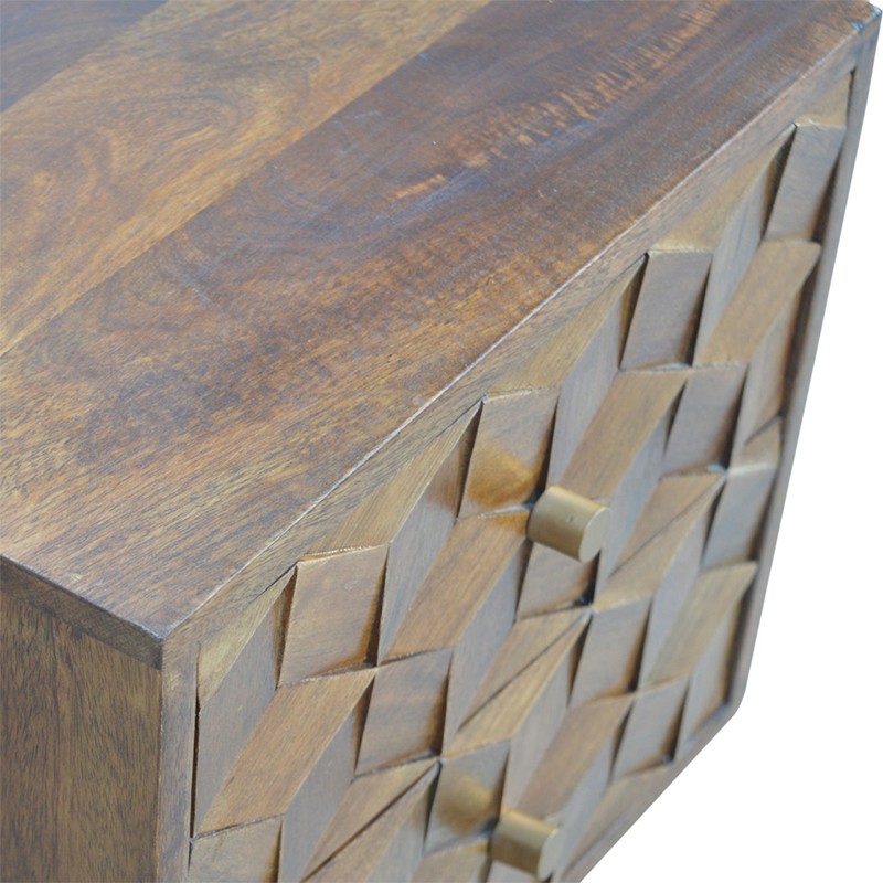 Chestnut Cube Carved Bedside  - Artisan Furniture 