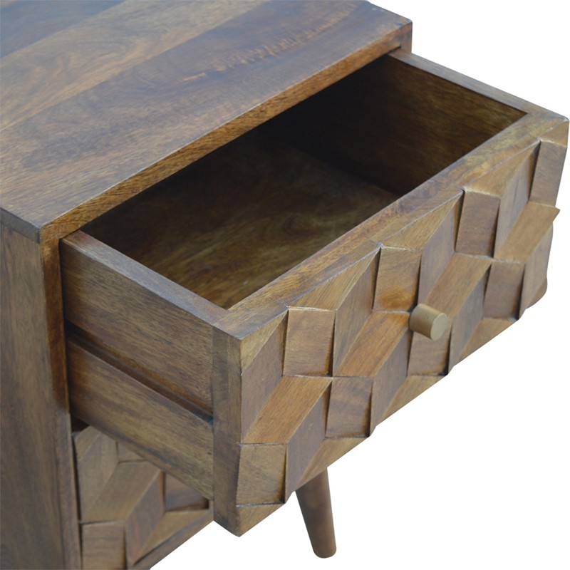 Chestnut Cube Carved Bedside  - Artisan Furniture 